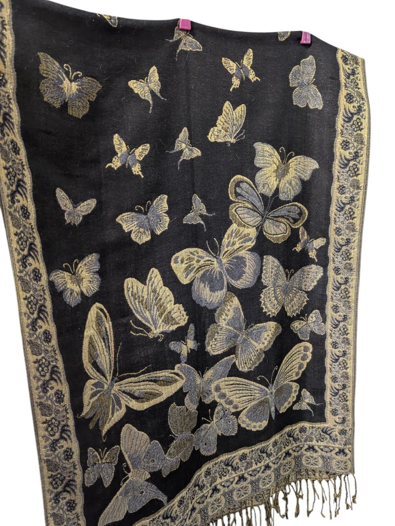 Black & Gold Butterfly Pattern Shawl