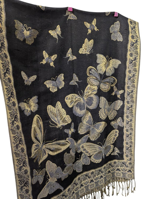 Black & Gold Butterfly Pattern Shawl