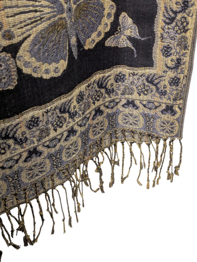 Black & Gold Butterfly Pattern Shawl