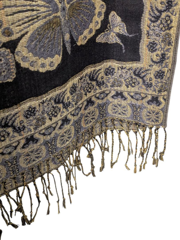 Black & Gold Butterfly Pattern Shawl