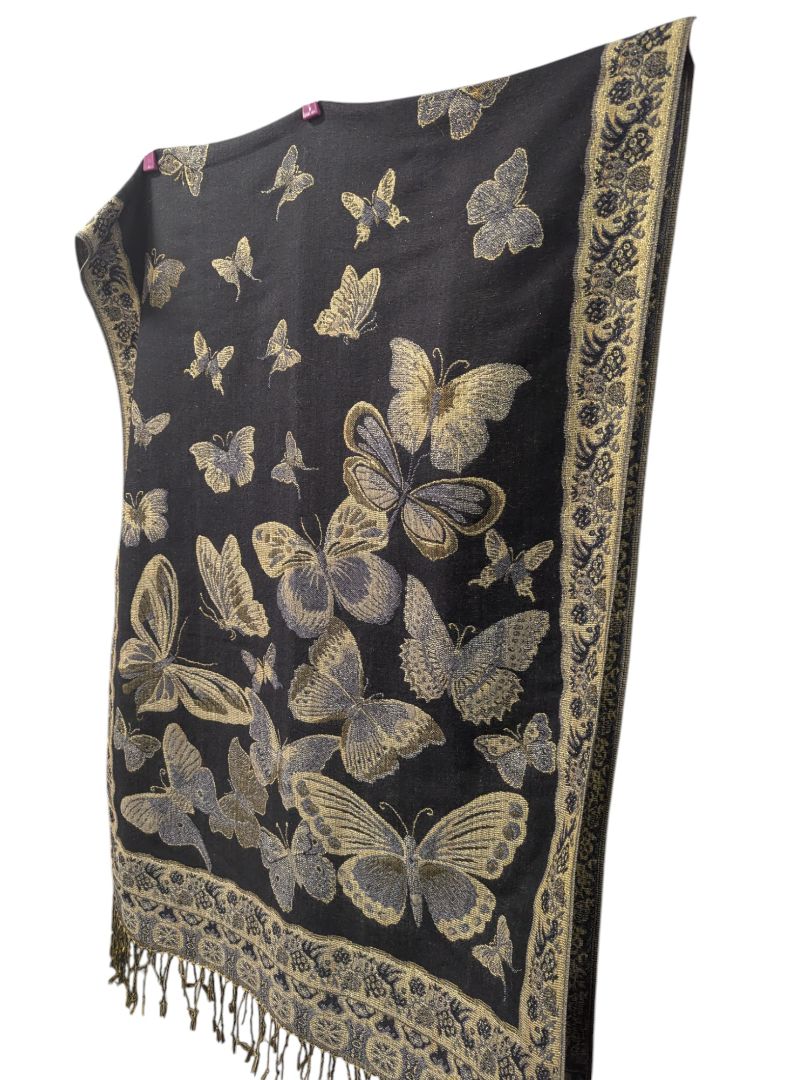 Black & Gold Butterfly Pattern Shawl
