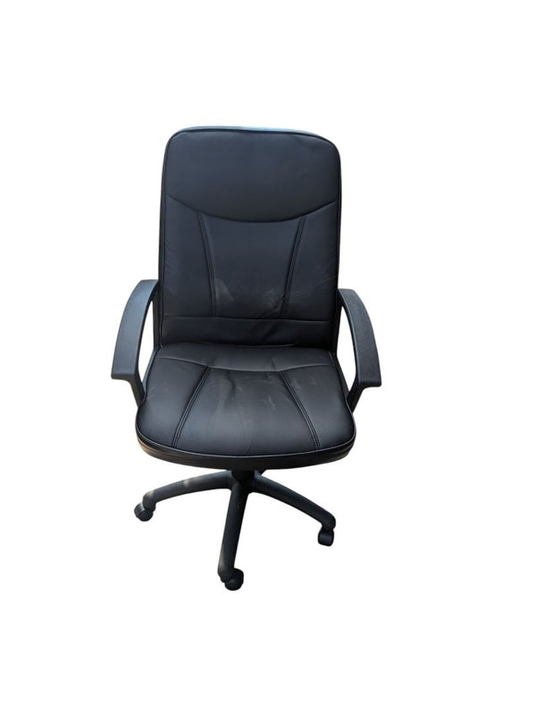 Black Office Desk Chair – Adjustable Swivel, Faux Leather