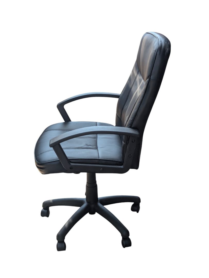 Black Office Desk Chair – Adjustable Swivel, Faux Leather