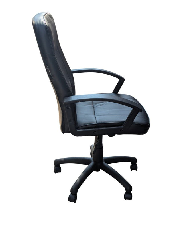 Black Office Desk Chair – Adjustable Swivel, Faux Leather