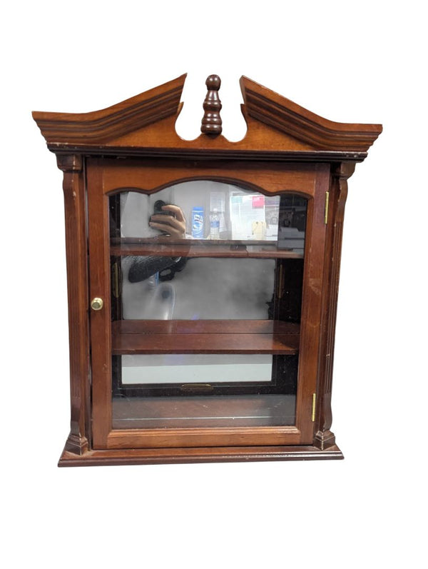 Vintage Wooden Wall Display Cabinet with Mirrored Back