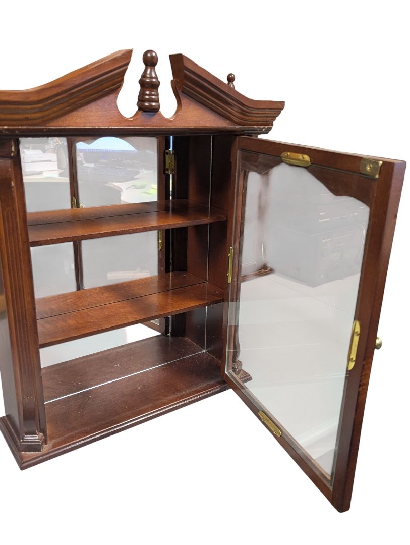 Vintage Wooden Wall Display Cabinet with Mirrored Back