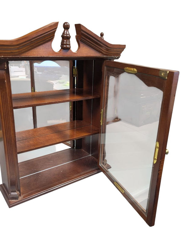 Vintage Wooden Wall Display Cabinet with Mirrored Back