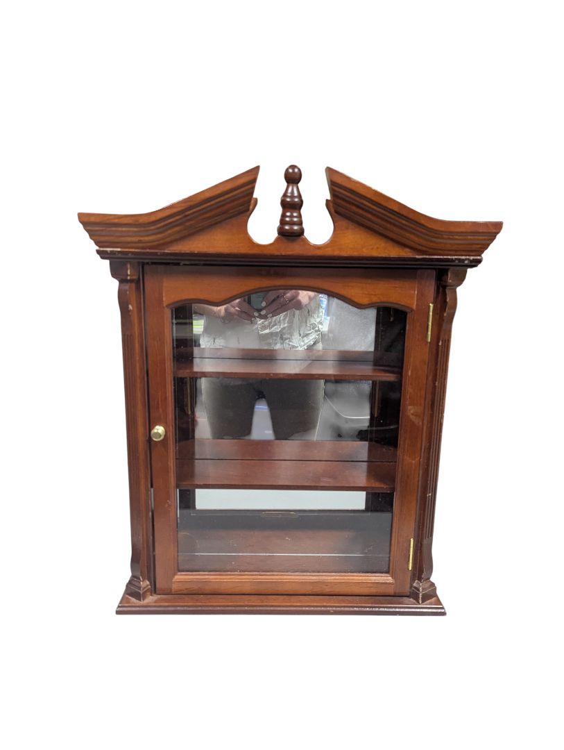 Vintage Wooden Wall Display Cabinet with Mirrored Back