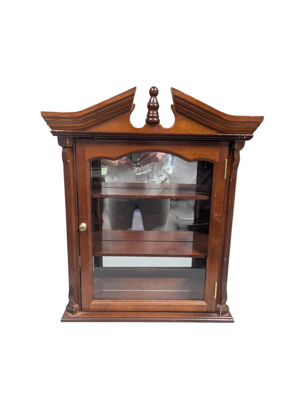 Vintage Wooden Wall Display Cabinet with Mirrored Back
