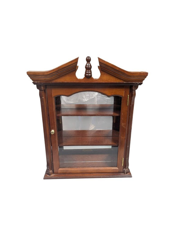 Vintage Wooden Wall Display Cabinet with Mirrored Back