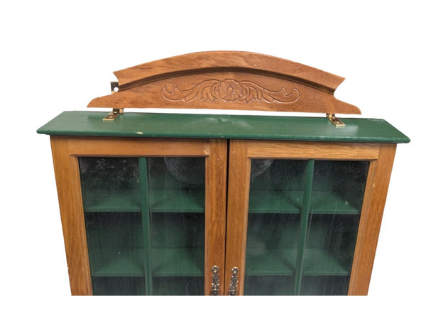 Vintage Wooden Wall Display Cabinet with Carved Pediment