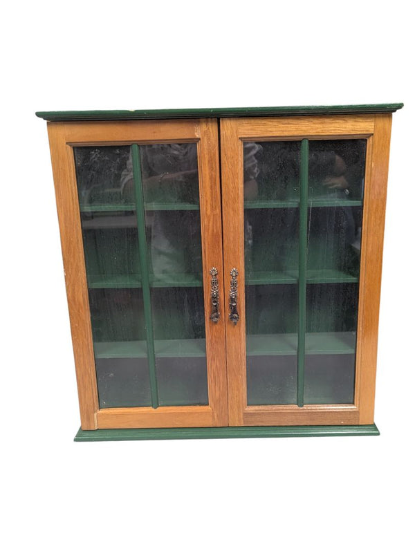 Vintage Wooden Wall Display Cabinet with Carved Pediment