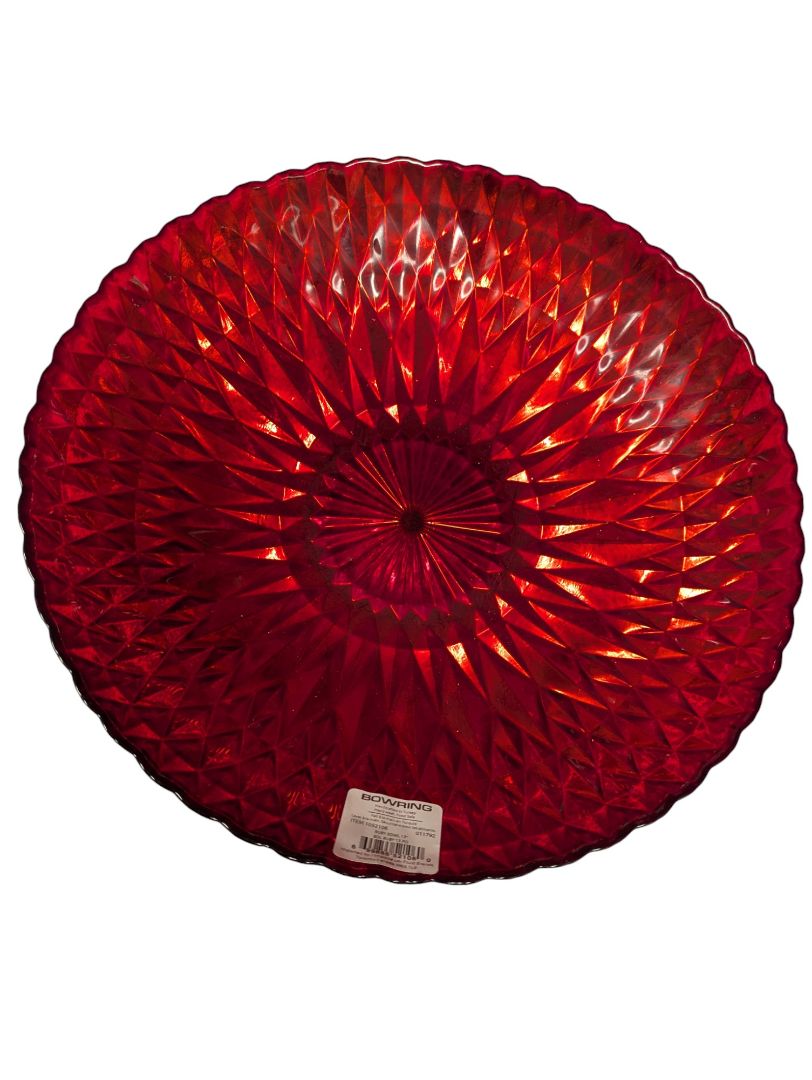Red Cut Glass Bowl – Diamond Pattern – Bowring