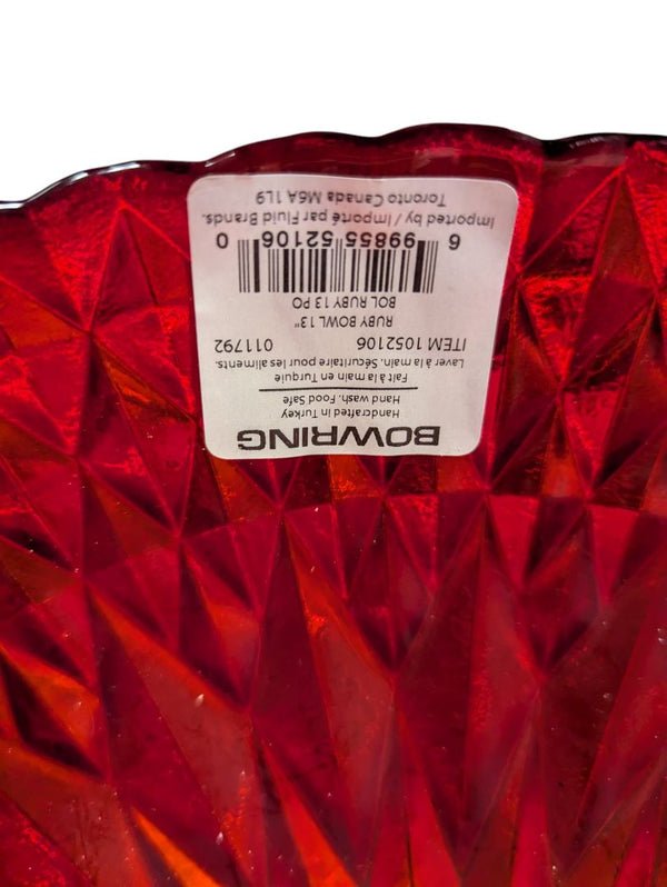 Red Cut Glass Bowl – Diamond Pattern – Bowring