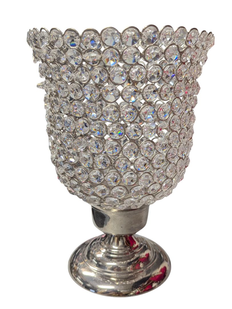 Crystal Rhinestone Beaded Candle Holder – Silver Base
