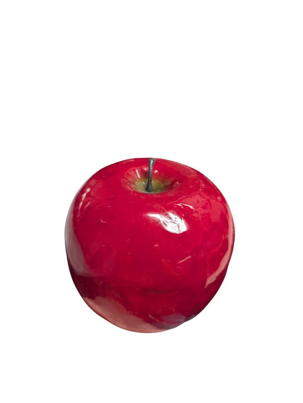 Modern Abstract Silver Metal Fruit Bowl with Faux Red Apples & Succulent Accent