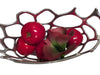Modern Abstract Silver Metal Fruit Bowl with Faux Red Apples & Succulent Accent