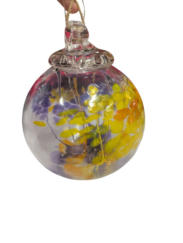 Hand-Blown Glass Hanging Orb Ornament – Multicolor Art Glass