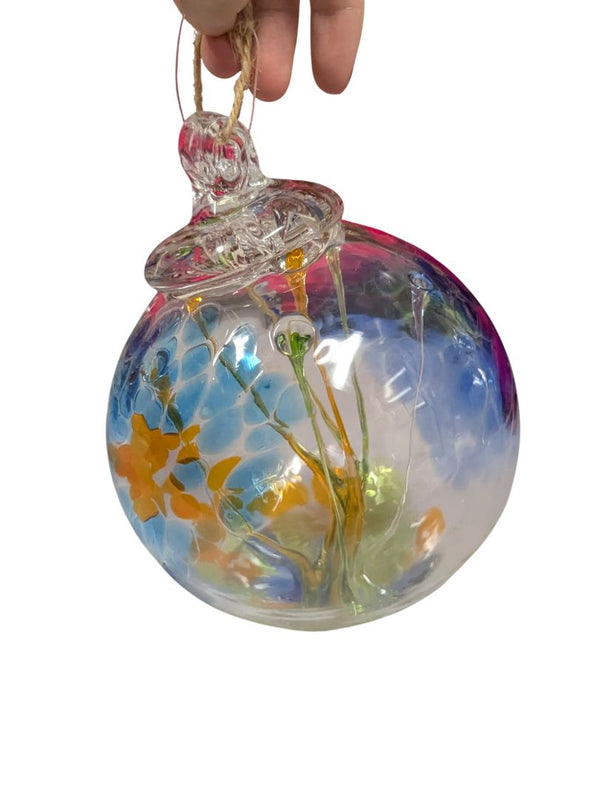 Hand-Blown Glass Hanging Orb Ornament – Multicolor Art Glass