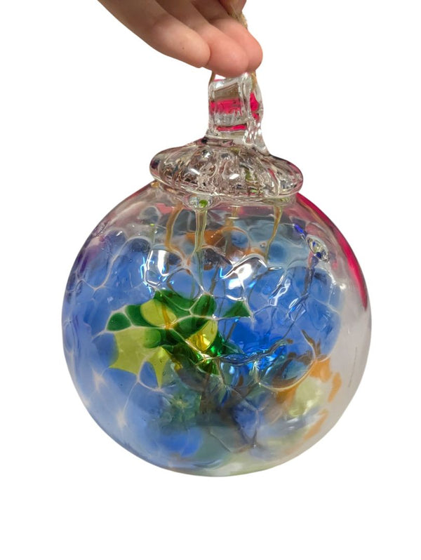 Hand-Blown Glass Hanging Orb Ornament – Multicolor Art Glass