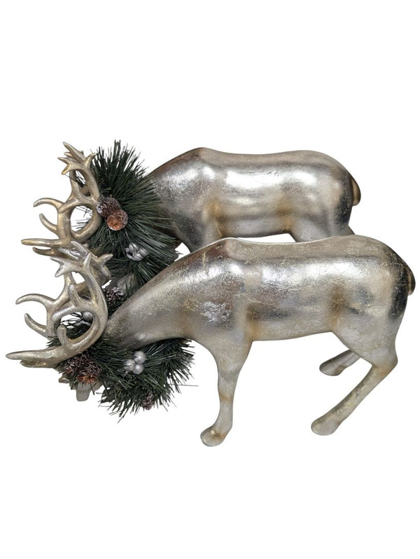 Pair of Small Silver Reindeer Figurines