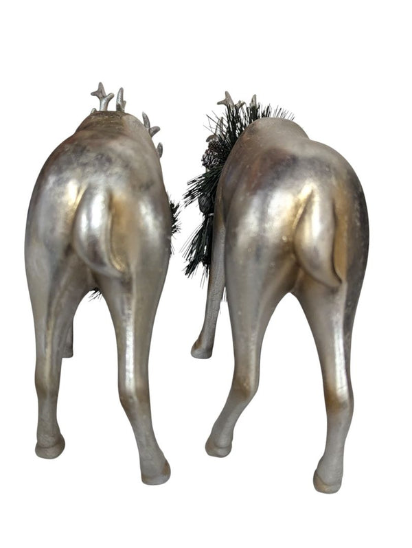 Pair of Small Silver Reindeer Figurines