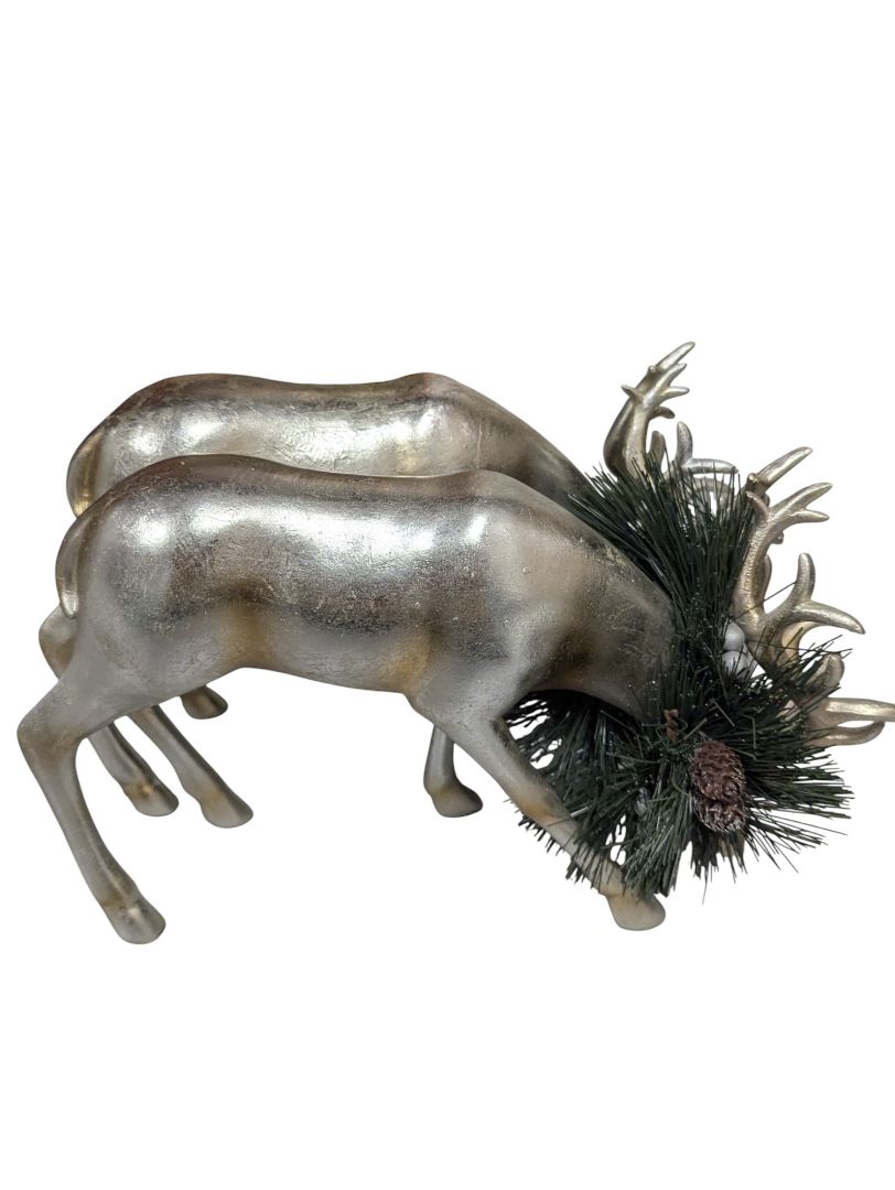 Pair of Small Silver Reindeer Figurines