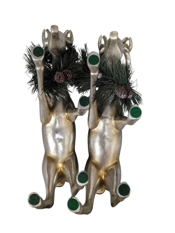 Pair of Small Silver Reindeer Figurines