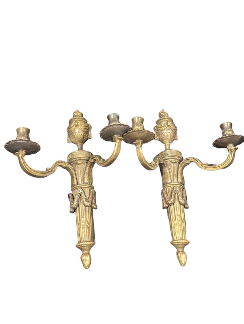 Pair of Vintage French Brass Two-Arm Wall Sconces