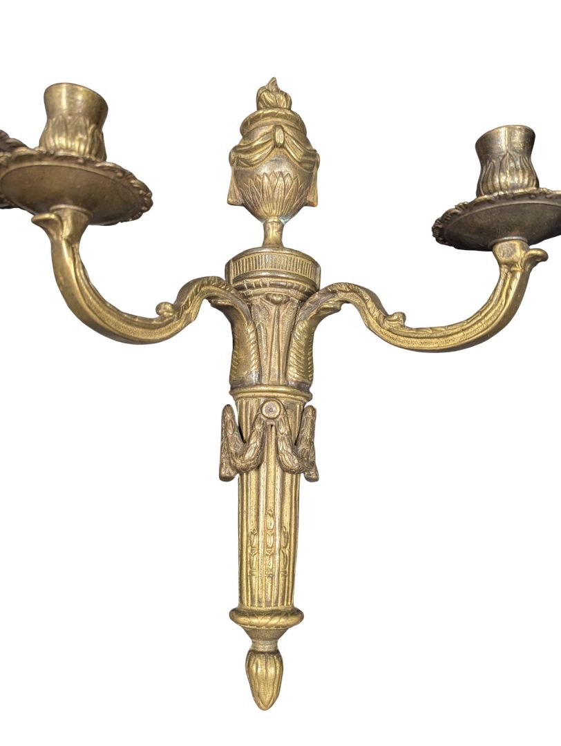 Pair of Vintage French Brass Two-Arm Wall Sconces