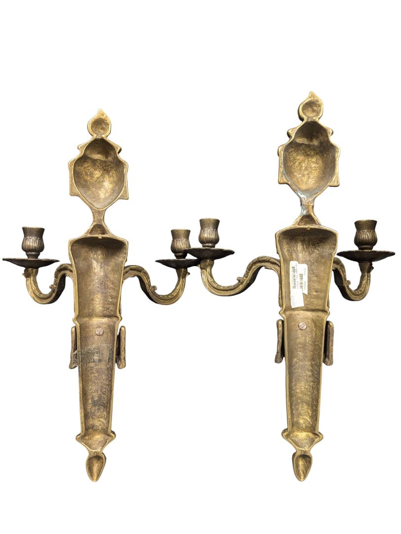 Pair of Vintage French Brass Two-Arm Wall Sconces