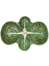 Vintage Portuguese Majolica Green Leaf Ceramic Divided Dish