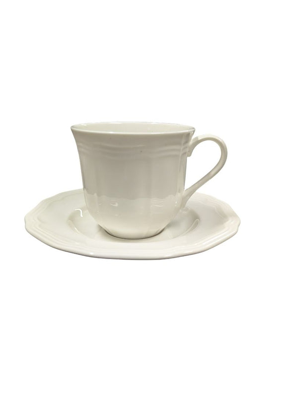 Set of 12 White Porcelain Cup & Saucer Sets