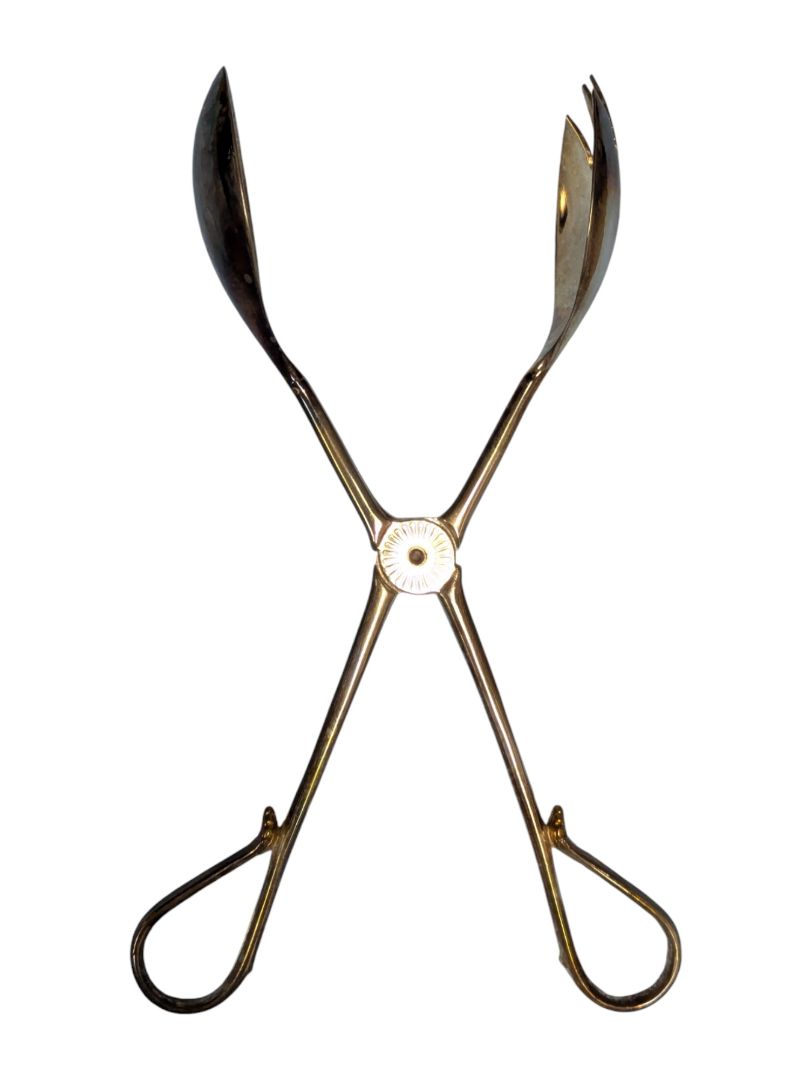 Home Studio Silverplated Salad Tongs with Gold Accent – Boxed
