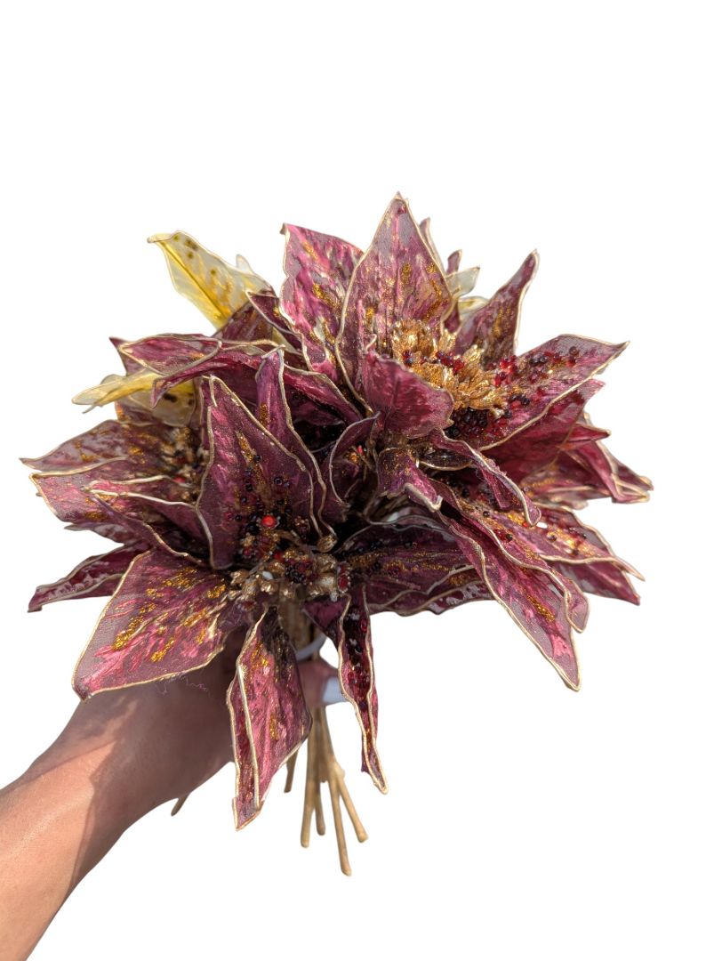 Cherub Planter with Burgundy & Gold Artificial Floral Arrangement