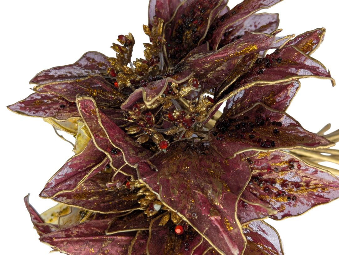 Cherub Planter with Burgundy & Gold Artificial Floral Arrangement