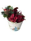 Festive Holiday Floral Arrangement in Decorative Bird & Butterfly Tin Bucket