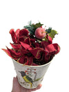 Festive Holiday Floral Arrangement in Decorative Bird & Butterfly Tin Bucket