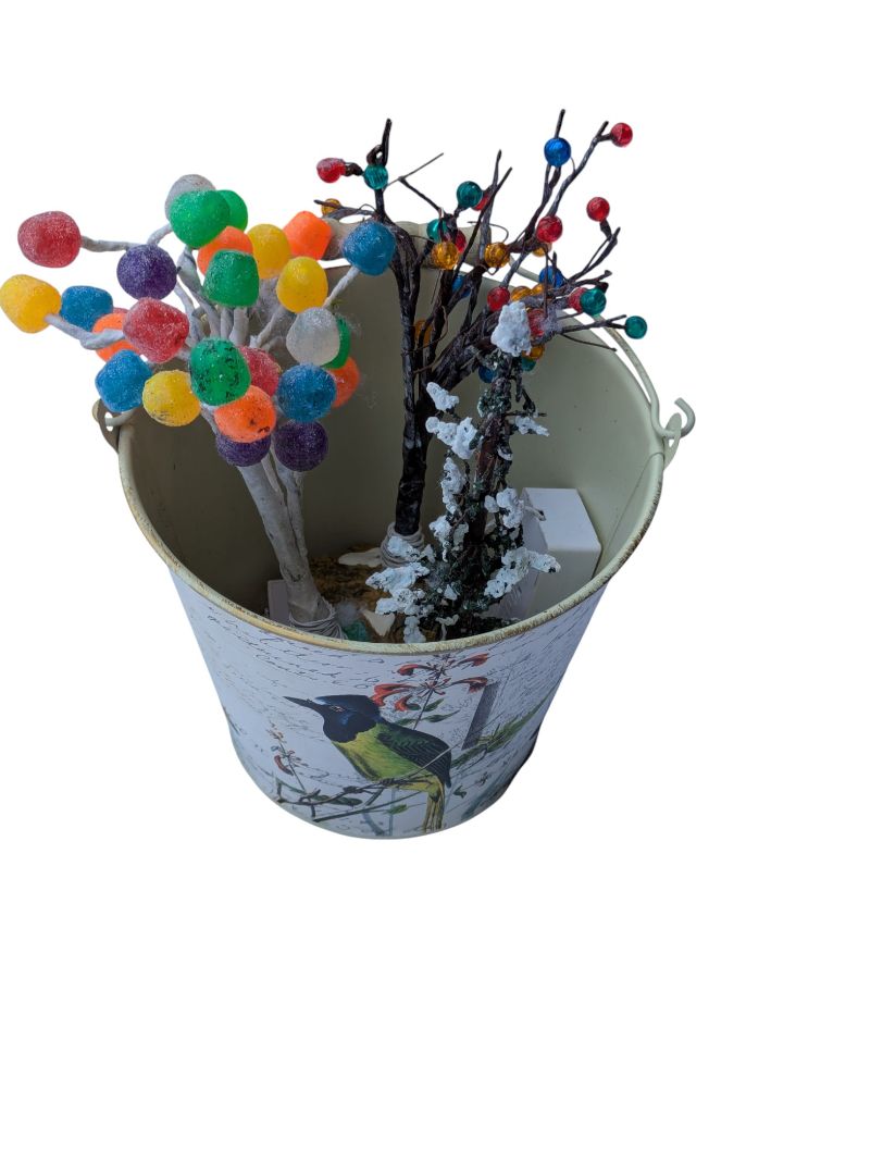 Lemax Holiday Village Decorative Lighted Trees with Tin Bucket