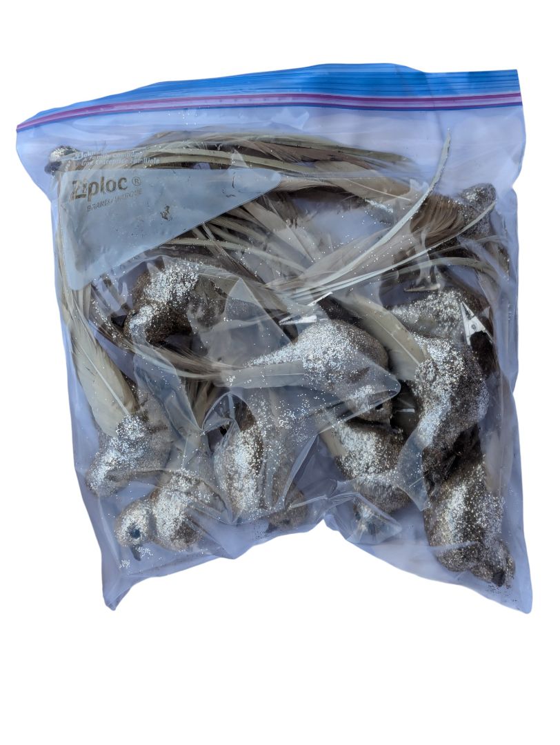 Set of 12 Silver Glitter Birds with Feather Tails – Clip-On Holiday Decorations