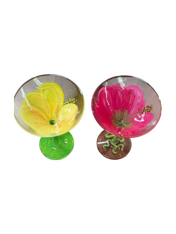 Hand-Painted UV Floral Martini Glasses – Set of 2