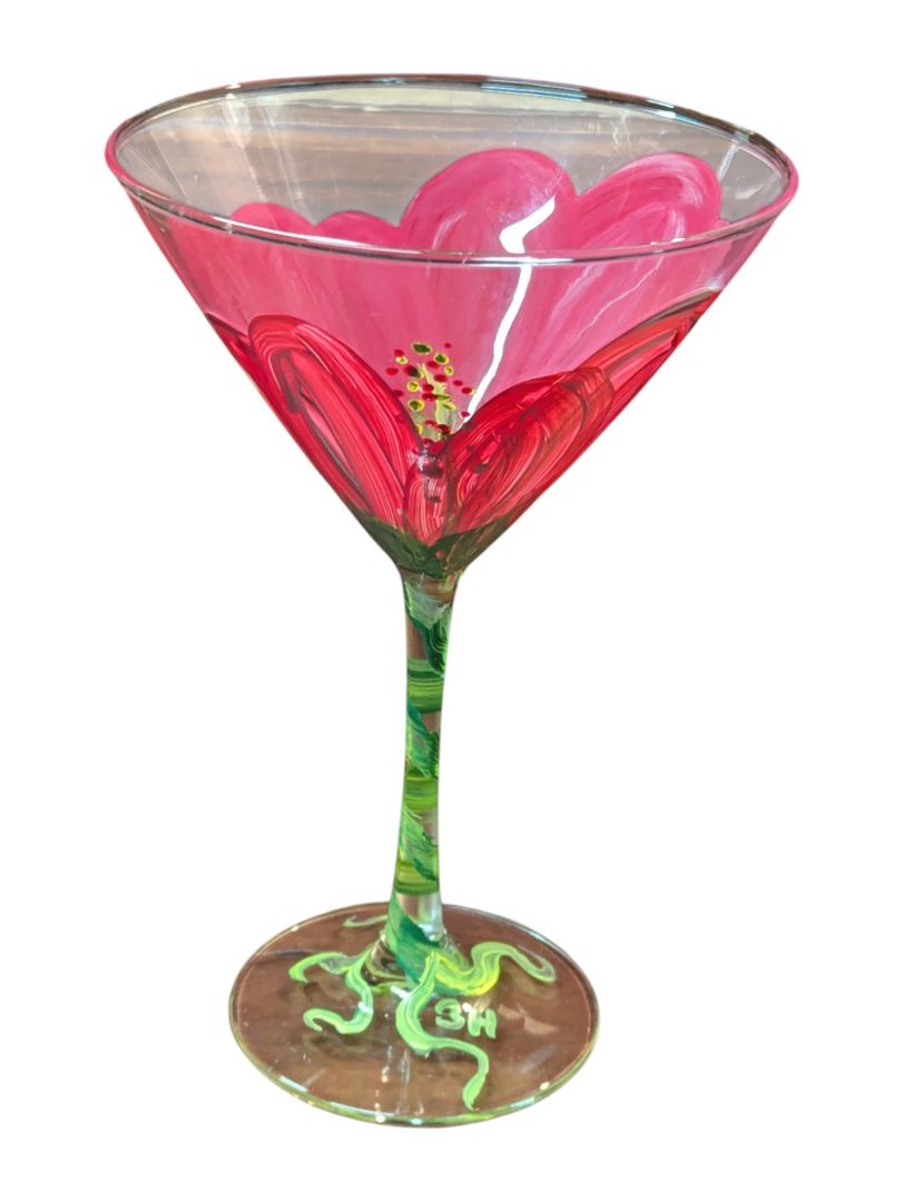 Hand-Painted UV Floral Martini Glasses – Set of 2