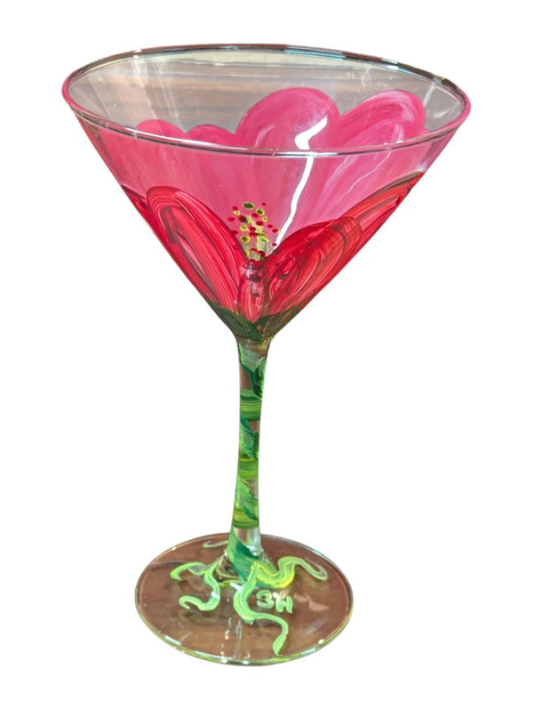 Hand-Painted UV Floral Martini Glasses – Set of 2