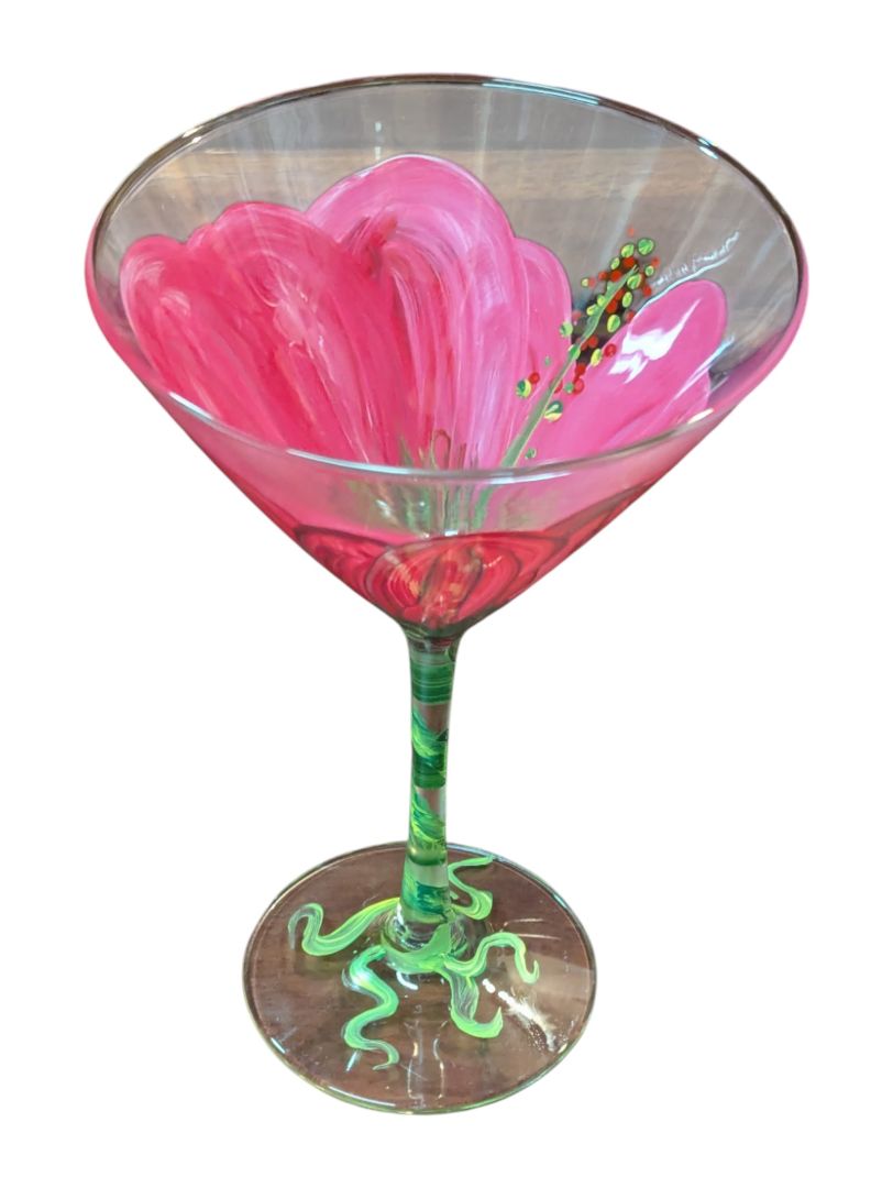 Hand-Painted UV Floral Martini Glasses – Set of 2