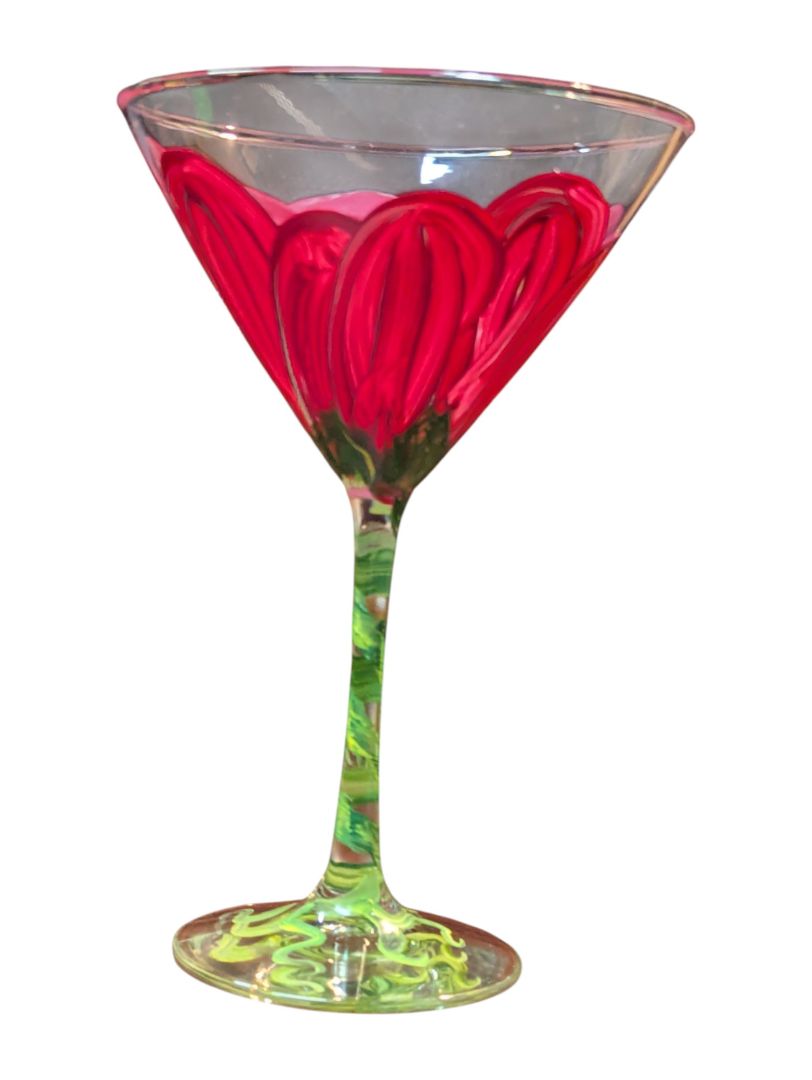 Hand-Painted UV Floral Martini Glasses – Set of 2