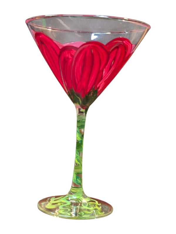 Hand-Painted UV Floral Martini Glasses – Set of 2