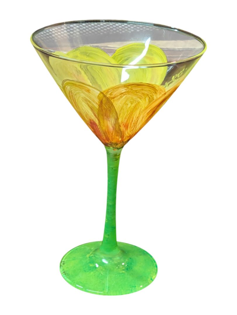 Hand-Painted UV Floral Martini Glasses – Set of 2