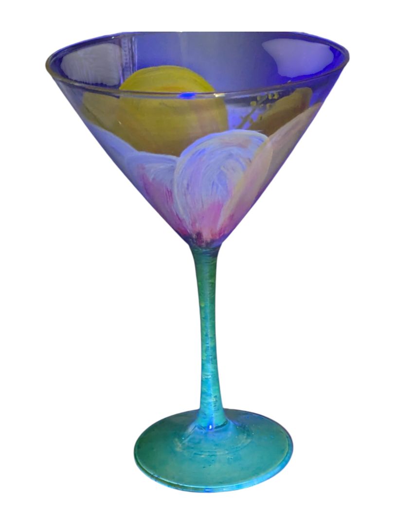 Hand-Painted UV Floral Martini Glasses – Set of 2