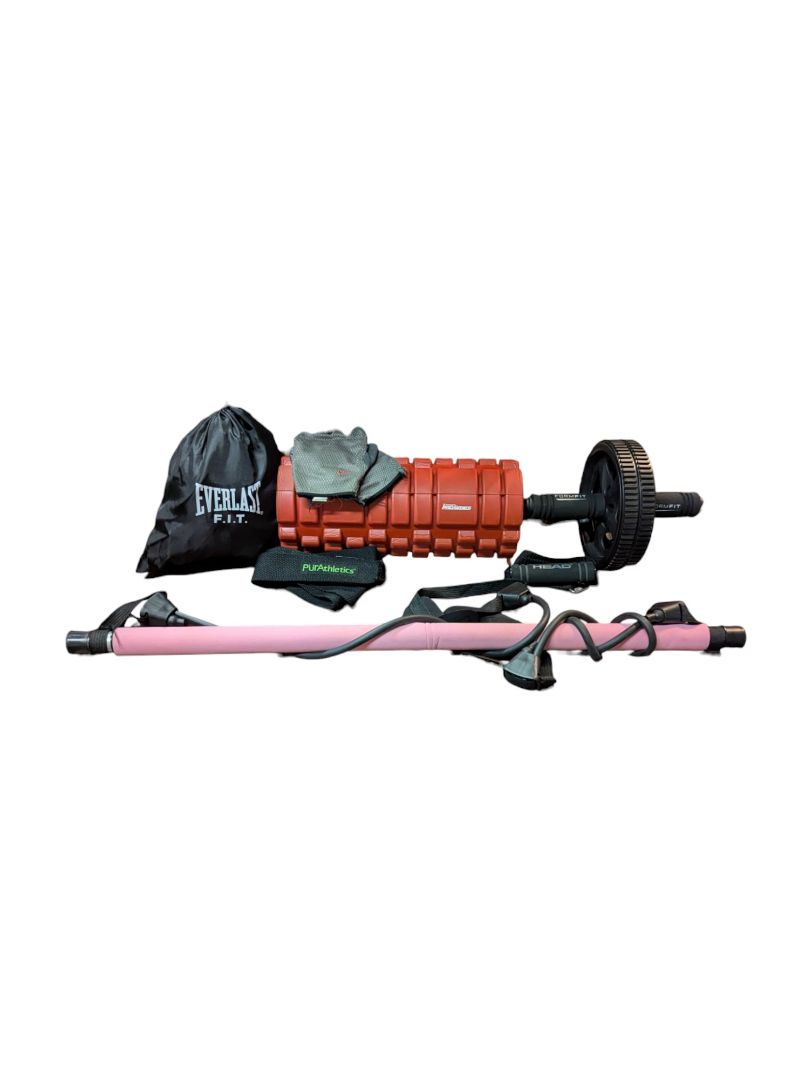 Home Fitness Bundle – Ab Roller, Foam Roller, Resistance Bar, Gloves & Accessories