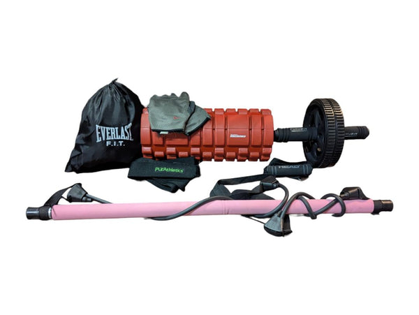 Home Fitness Bundle – Ab Roller, Foam Roller, Resistance Bar, Gloves & Accessories
